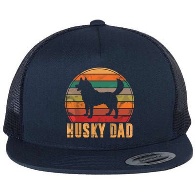 Retro Husky Dad Gift Dog Owner Pet Siberian Huskies Father Flat Bill Trucker Hat