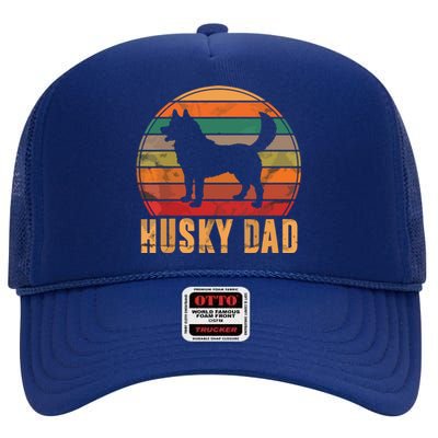 Retro Husky Dad Gift Dog Owner Pet Siberian Huskies Father High Crown Mesh Back Trucker Hat