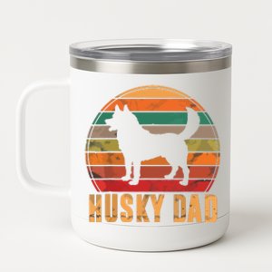 Retro Husky Dad Gift Dog Owner Pet Siberian Huskies Father 12 oz Stainless Steel Tumbler Cup