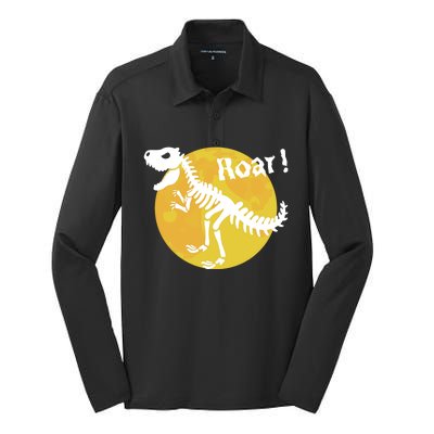 Roar! Halloween Dinosaur Skeleton Full Moon TRex Dino Gift Silk Touch Performance Long Sleeve Polo