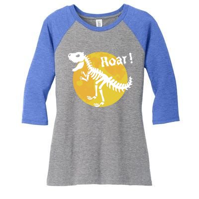 Roar! Halloween Dinosaur Skeleton Full Moon TRex Dino Gift Women's Tri-Blend 3/4-Sleeve Raglan Shirt