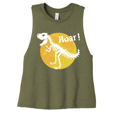 Roar! Halloween Dinosaur Skeleton Full Moon TRex Dino Gift Women's Racerback Cropped Tank