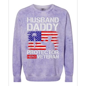 Retro Husband Daddy Protector Hero Veteran Happy Fathers Day Colorblast Crewneck Sweatshirt