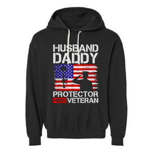 Retro Husband Daddy Protector Hero Veteran Happy Fathers Day Garment-Dyed Fleece Hoodie