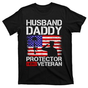 Retro Husband Daddy Protector Hero Veteran Happy Fathers Day T-Shirt