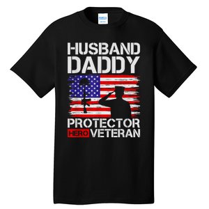 Retro Husband Daddy Protector Hero Veteran Happy Fathers Day Tall T-Shirt