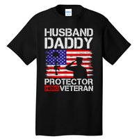 Retro Husband Daddy Protector Hero Veteran Happy Fathers Day Tall T-Shirt