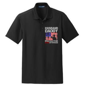 Retro Husband Daddy Protector Hero Veteran Happy Fathers Day Dry Zone Grid Polo