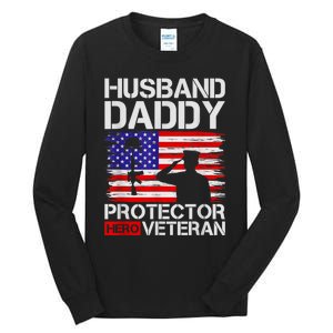 Retro Husband Daddy Protector Hero Veteran Happy Fathers Day Tall Long Sleeve T-Shirt