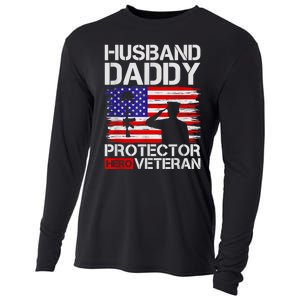 Retro Husband Daddy Protector Hero Veteran Happy Fathers Day Cooling Performance Long Sleeve Crew