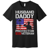 Retro Husband Daddy Protector Hero Veteran Happy Fathers Day Premium T-Shirt