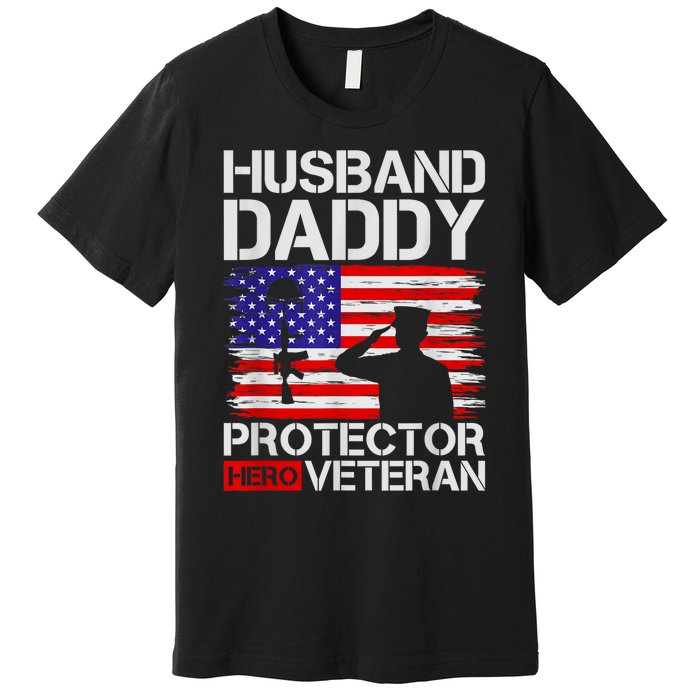 Retro Husband Daddy Protector Hero Veteran Happy Fathers Day Premium T-Shirt