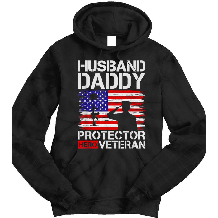 Retro Husband Daddy Protector Hero Veteran Happy Fathers Day Tie Dye Hoodie