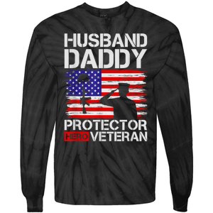 Retro Husband Daddy Protector Hero Veteran Happy Fathers Day Tie-Dye Long Sleeve Shirt