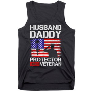 Retro Husband Daddy Protector Hero Veteran Happy Fathers Day Tank Top