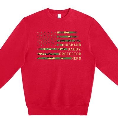 Retro husband daddy protector hero fathers day for dad Premium Crewneck Sweatshirt