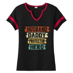 retro husband daddy protector hero fathers day for dad Ladies Halftime Notch Neck Tee