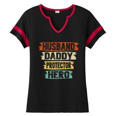 retro husband daddy protector hero fathers day for dad Ladies Halftime Notch Neck Tee