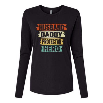 retro husband daddy protector hero fathers day for dad Womens Cotton Relaxed Long Sleeve T-Shirt