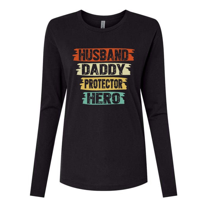 retro husband daddy protector hero fathers day for dad Womens Cotton Relaxed Long Sleeve T-Shirt