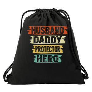 retro husband daddy protector hero fathers day for dad Drawstring Bag