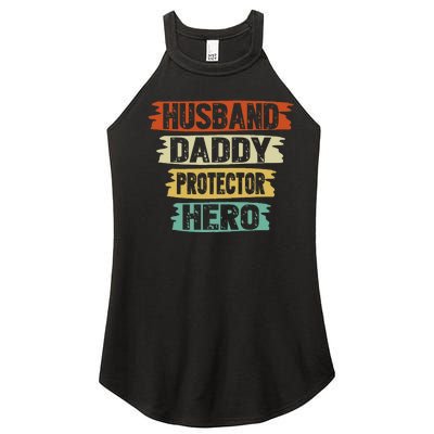 retro husband daddy protector hero fathers day for dad Women's Perfect Tri Rocker Tank