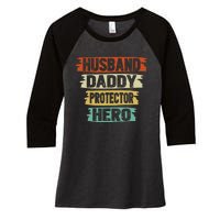 retro husband daddy protector hero fathers day for dad Women's Tri-Blend 3/4-Sleeve Raglan Shirt