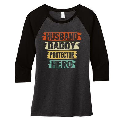 retro husband daddy protector hero fathers day for dad Women's Tri-Blend 3/4-Sleeve Raglan Shirt