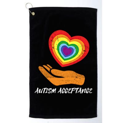 Rainbow Heart Design Acceptance Utism Distressed Meaningful Gift Platinum Collection Golf Towel