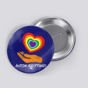 Rainbow Heart Design Acceptance Utism Distressed Meaningful Gift Button