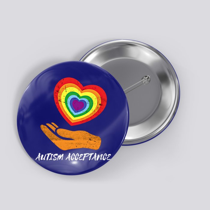 Rainbow Heart Design Acceptance Utism Distressed Meaningful Gift Button