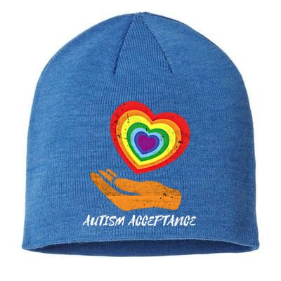 Rainbow Heart Design Acceptance Utism Distressed Meaningful Gift Sustainable Beanie