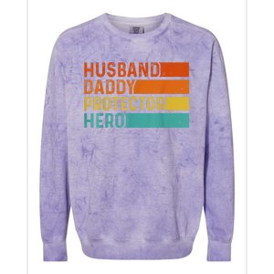 Retro Husband Daddy Protector Hero Fathers Day For Dad Colorblast Crewneck Sweatshirt