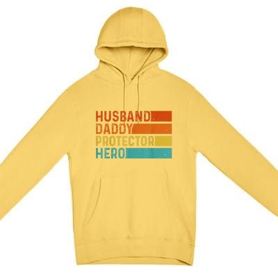 Retro Husband Daddy Protector Hero Fathers Day For Dad Premium Pullover Hoodie