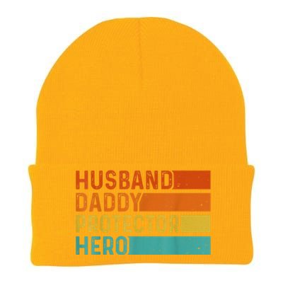 Retro Husband Daddy Protector Hero Fathers Day For Dad Knit Cap Winter Beanie