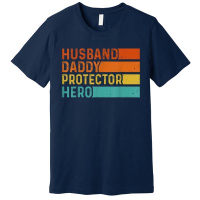 Retro Husband Daddy Protector Hero Fathers Day For Dad Premium T-Shirt