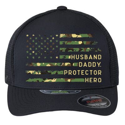 Retro Husband Daddy Protector Hero Fathers Day For Dad Flexfit Unipanel Trucker Cap