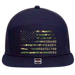 Retro Husband Daddy Protector Hero Fathers Day For Dad 7 Panel Mesh Trucker Snapback Hat