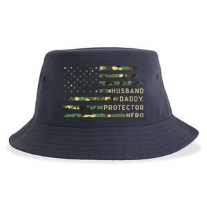 Retro Husband Daddy Protector Hero Fathers Day For Dad Sustainable Bucket Hat