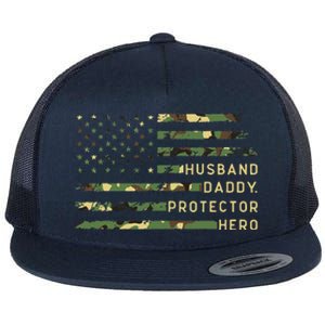 Retro Husband Daddy Protector Hero Fathers Day For Dad Flat Bill Trucker Hat