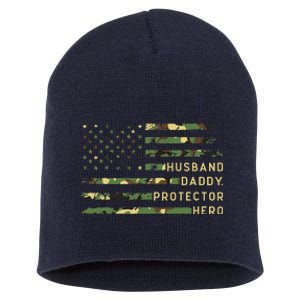 Retro Husband Daddy Protector Hero Fathers Day For Dad Short Acrylic Beanie