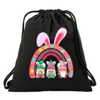 Rainbow Happy Easter Day Cute Gnome Easter Bunny Drawstring Bag