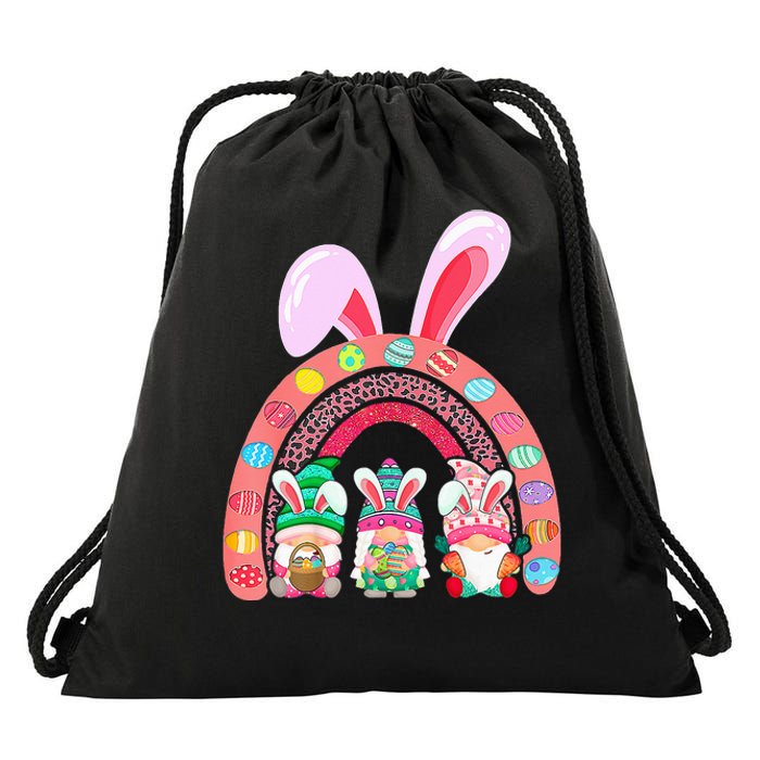 Rainbow Happy Easter Day Cute Gnome Easter Bunny Drawstring Bag