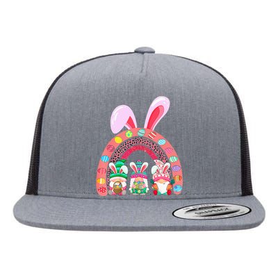 Rainbow Happy Easter Day Cute Gnome Easter Bunny Flat Bill Trucker Hat