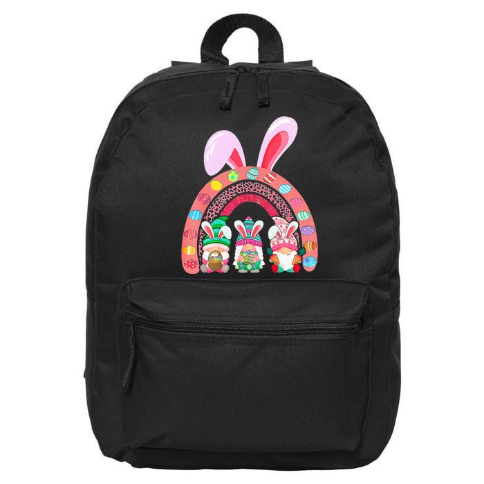 Rainbow Happy Easter Day Cute Gnome Easter Bunny 16 in Basic Backpack