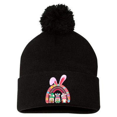 Rainbow Happy Easter Day Cute Gnome Easter Bunny Pom Pom 12in Knit Beanie