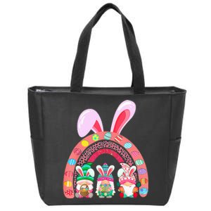 Rainbow Happy Easter Day Cute Gnome Easter Bunny Zip Tote Bag