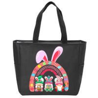 Rainbow Happy Easter Day Cute Gnome Easter Bunny Zip Tote Bag