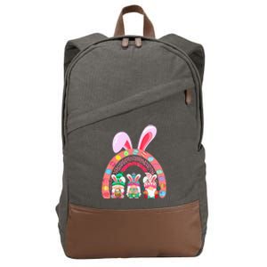 Rainbow Happy Easter Day Cute Gnome Easter Bunny Cotton Canvas Backpack