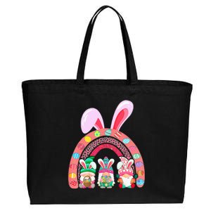 Rainbow Happy Easter Day Cute Gnome Easter Bunny Cotton Canvas Jumbo Tote